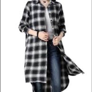 NWT IRIS Extra Long Plaid Oversized Shirt Tunic Grunge